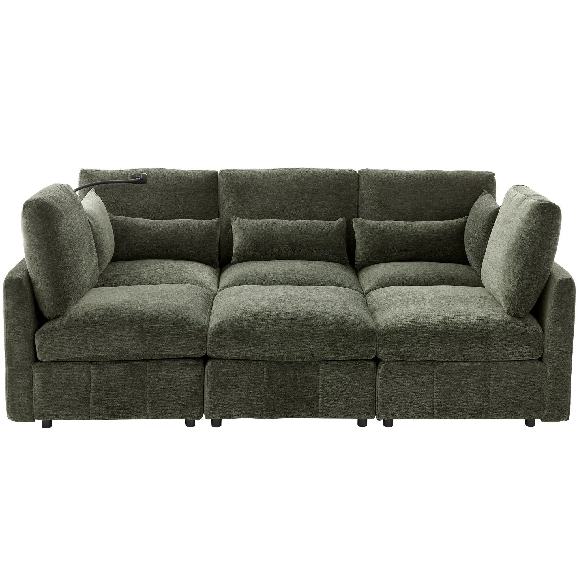 Modern Modular U-Shaped Sofa Bed With Movable Ottoman, USB Ports, Phone Holder by HouseOfZazla