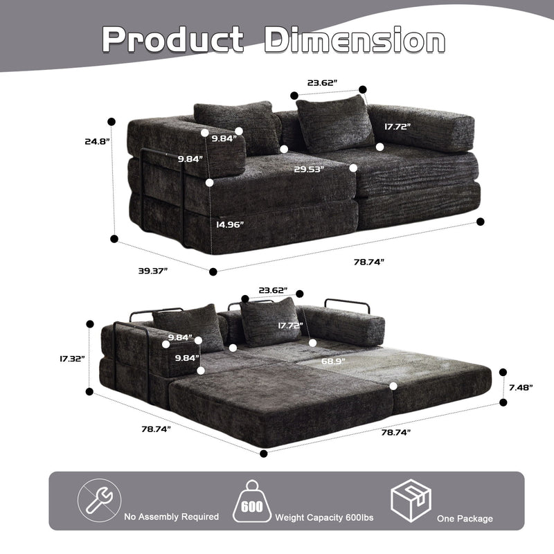 Convertible Floor Sofa Bed With Pillow Back Support Armrest by Unique Piece Furniture