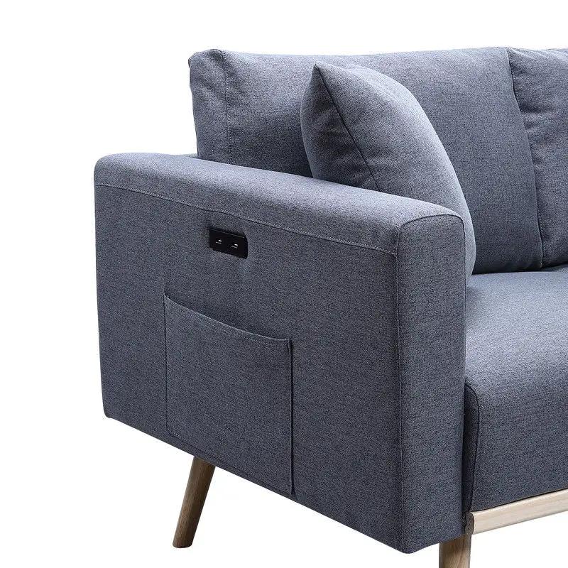 Easton - Fabric Sofa With USB Charging Ports Pockets And Pillows by HouseOfZazla