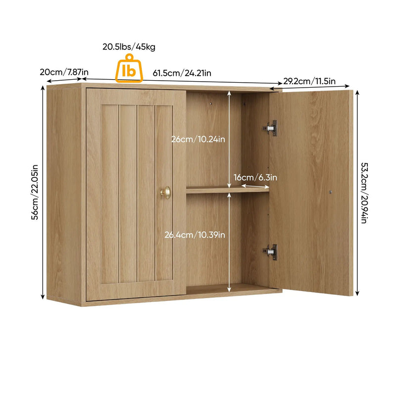 Wall Mounted Bathroom Cabinet With Double Doors And Vertical Grooved Design For Bathrooms - Oak by HouseOfZazla