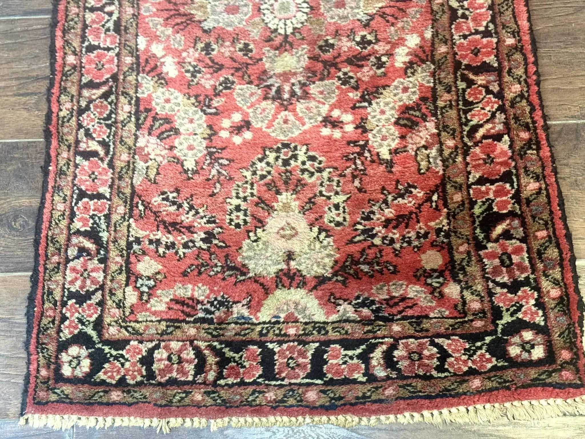 Persian Hamadan Runner Rug 2 x 13.6 – Red Floral Wool Hallway Carpet by Jewel Rugs