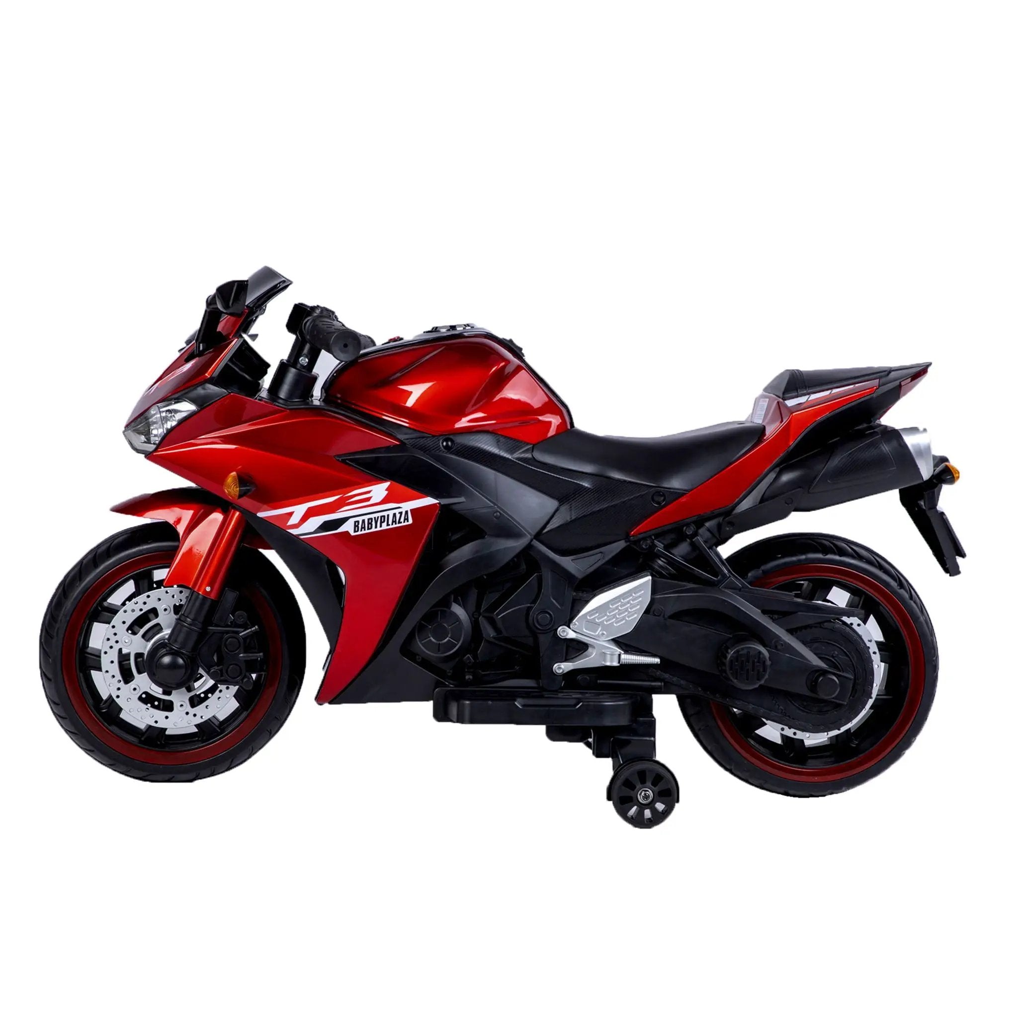 Kids 12V Motorcycle With Training Wheels, Manual Throttle, And Lighting Wheels For Boys And Girls Ages 3-6 - Red by HouseOfZazla