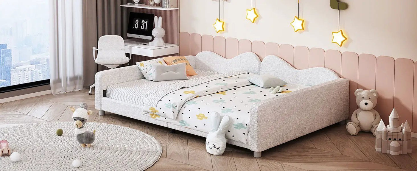 Upholstered Daybed, Sherpa Fabric Sofabed With Cloud-Shaped Backrest by HouseOfZazla