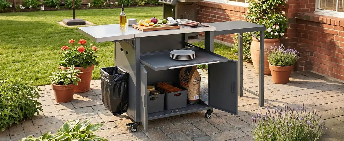 Foldable Outdoor Prep Station BBQ Cart Patio Dining Cart by HouseOfZazla