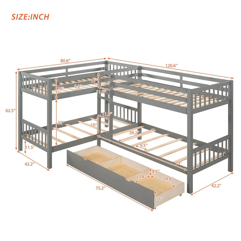 L Shaped Bunk Bed With Drawers by Unique Piece Furniture