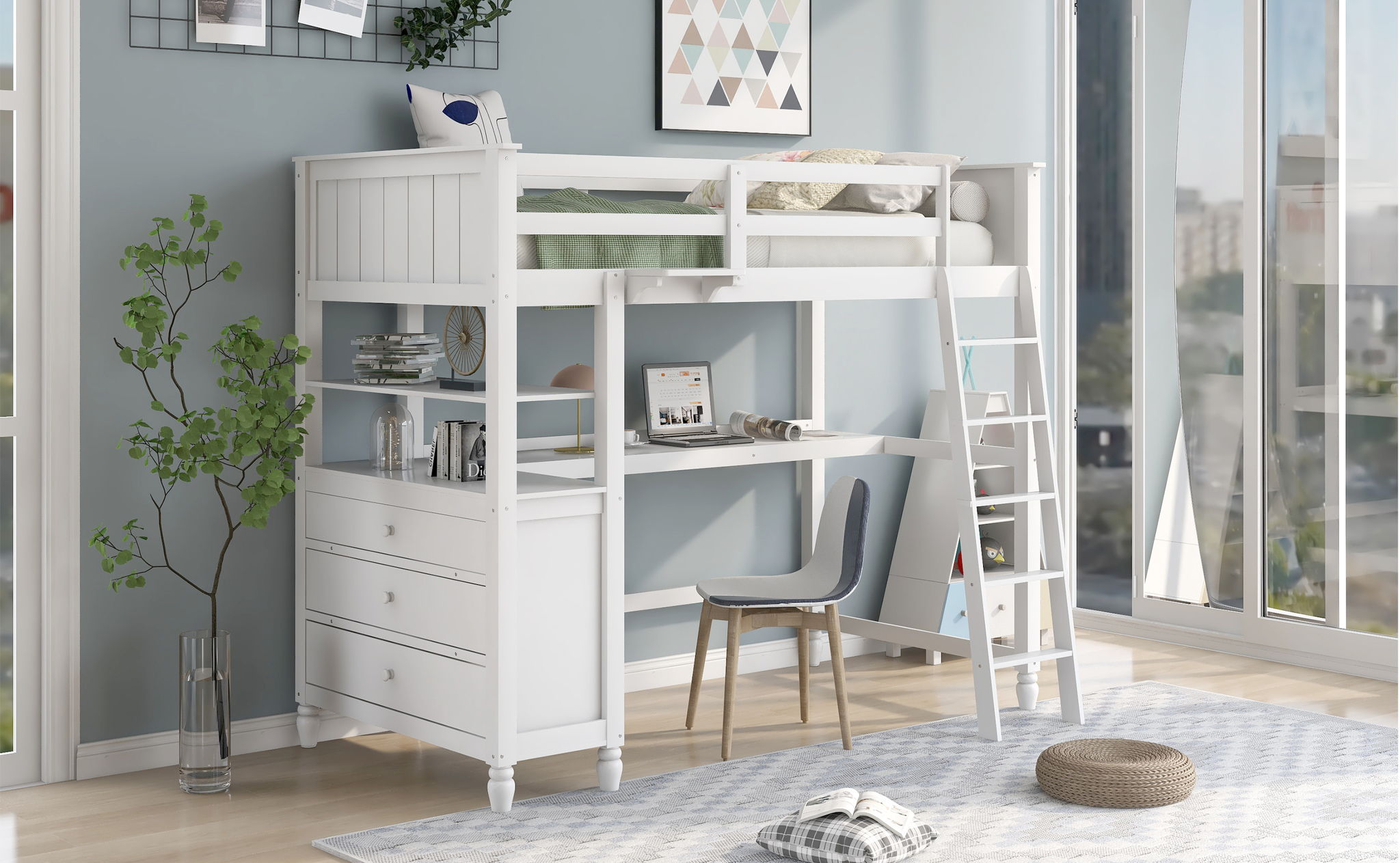 Loft Bed With Drawers With Desk And Shelves by HouseOfZazla