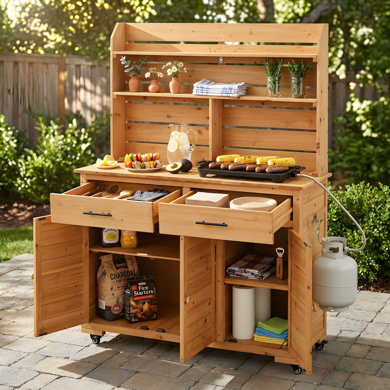 TOPMAX 65''H Large Garden Potting Bench with Lockable Wheels and Storage Cabinet by HouseOfZazla