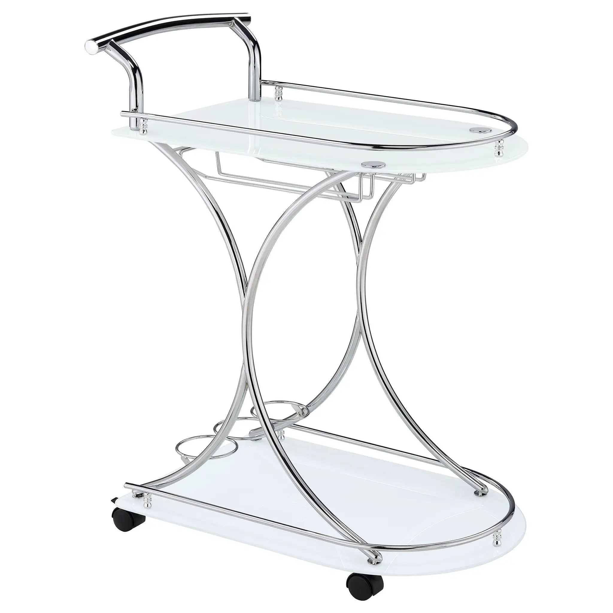 Elfman 2-tier Glass Shelf Metal Bar Cart White and Chrome by Unique Piece Furniture