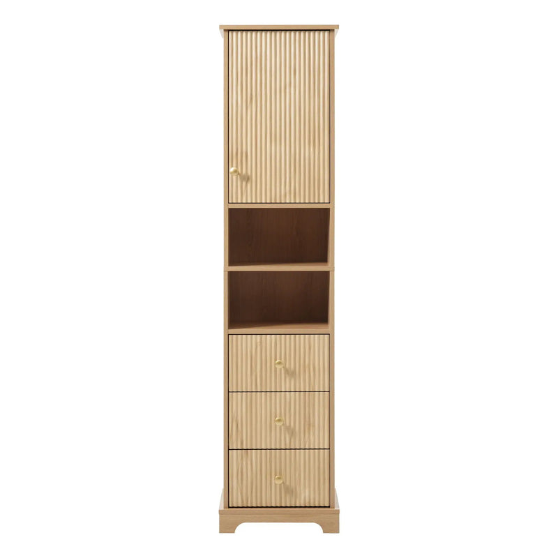 Tall Bathroom Cabinet With 1 Door, 3 Drawers, Open Storage - Wood by HouseOfZazla