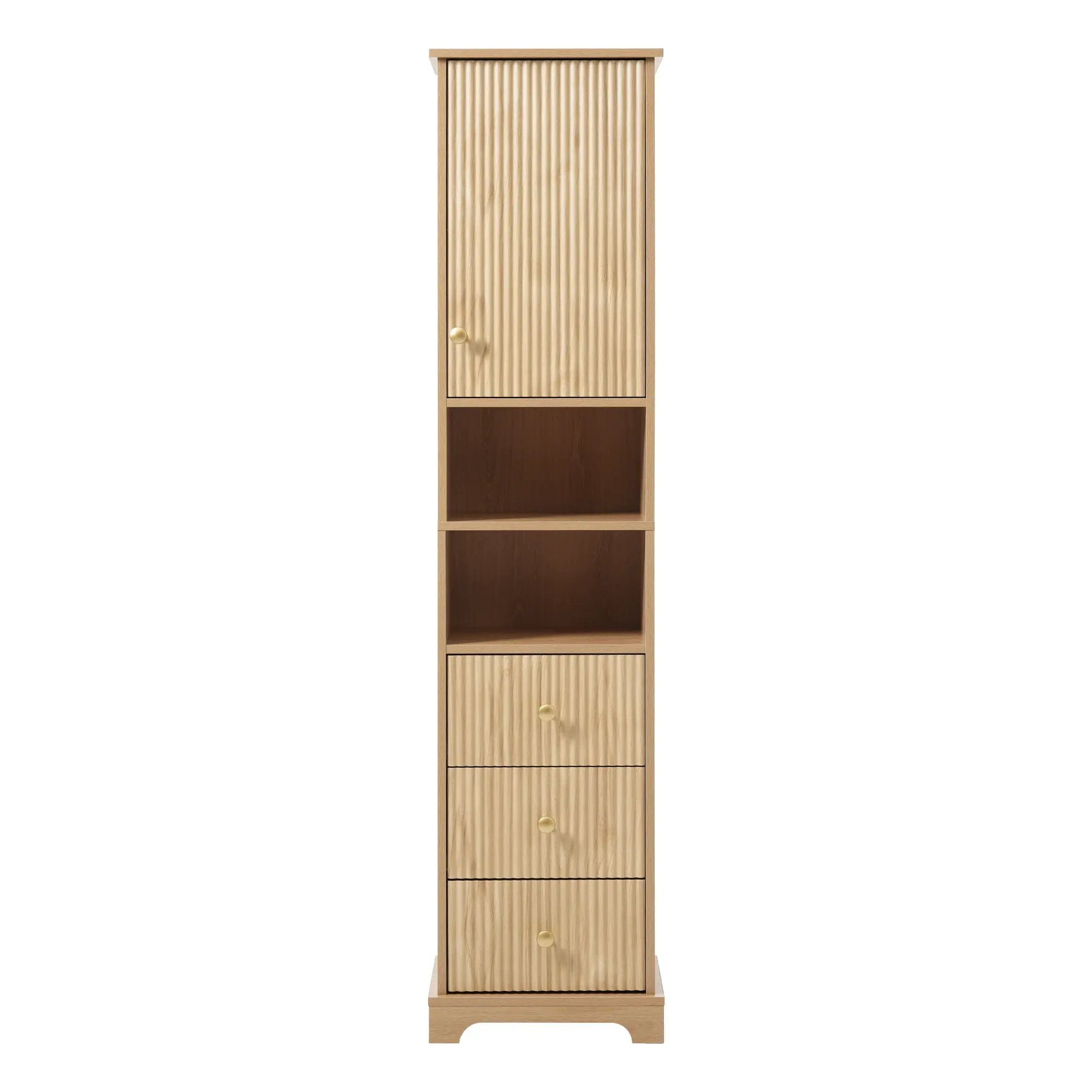Tall Bathroom Cabinet With 1 Door, 3 Drawers, Open Storage - Wood by Unique Piece Furniture