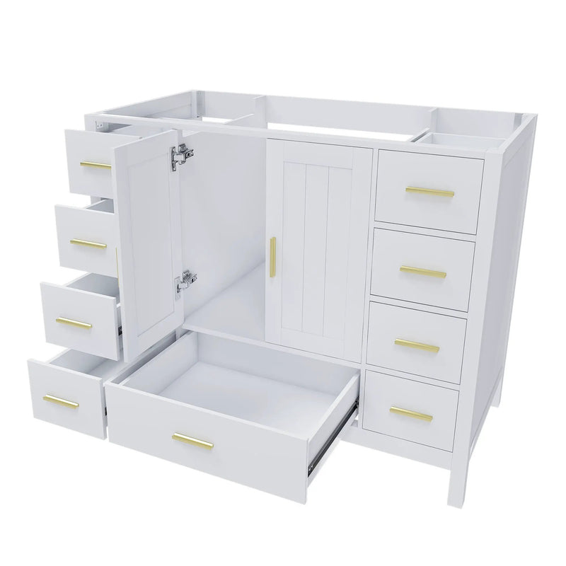 42" Bathroom Vanity Base Cabinet with 2 Soft-Close Double Doors & 9 Smooth Drawers by HouseOfZazla