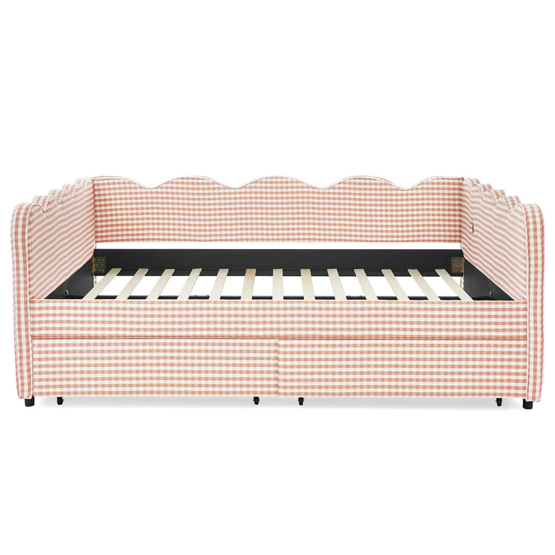 Gingham Daybed With USB Charging Port, Wave-Shaped Design by HouseOfZazla