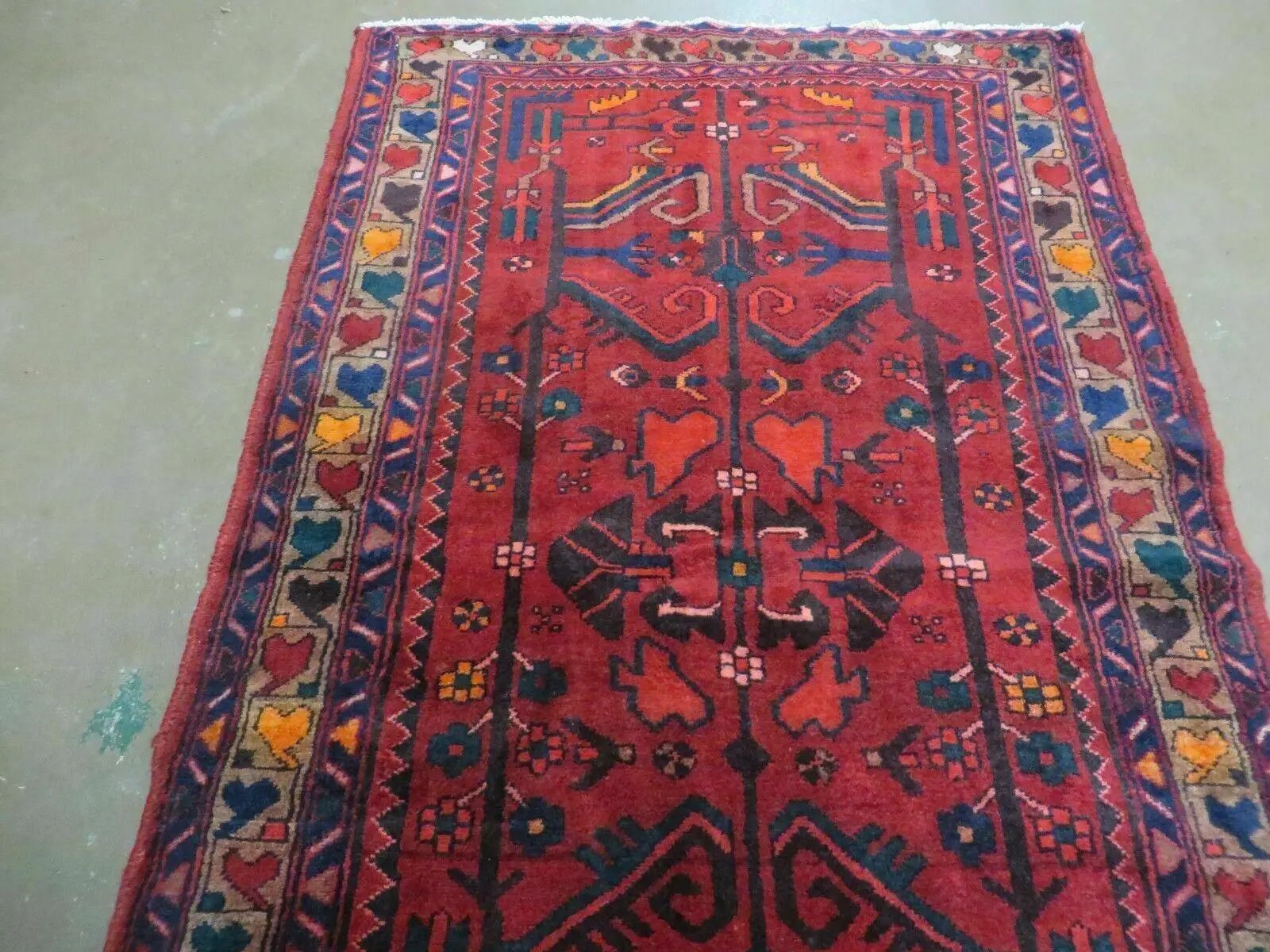 Antique Persian Hamadan Runner 3.4 x 9.7 - Wool, Red and Navy Blue by Jewel Rugs