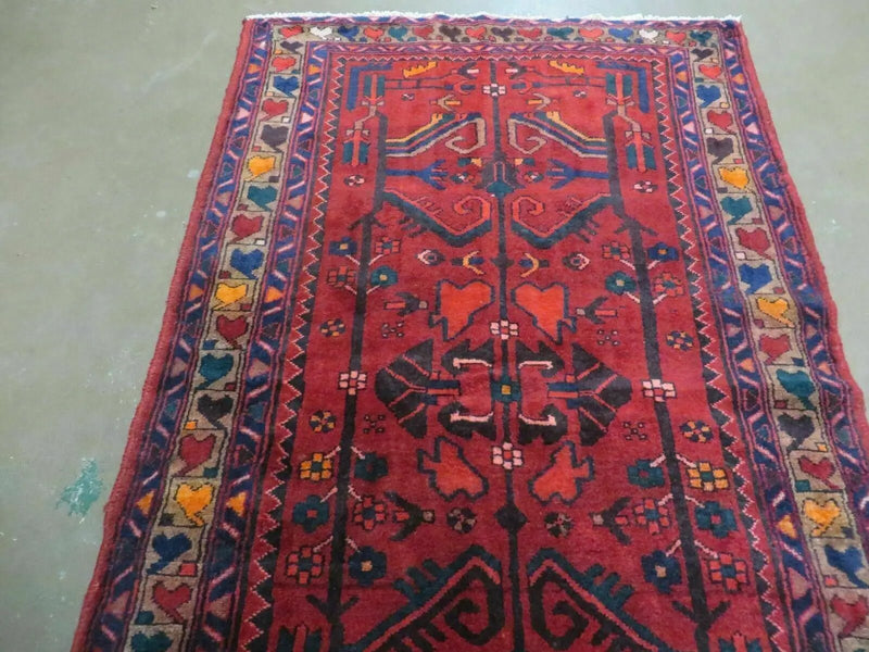 Antique Persian Hamadan Runner 3.4 x 9.7 - Wool, Red and Navy Blue by Jewel Rugs