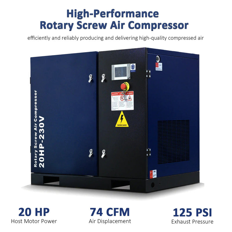 20HP Rotary Screw Air Compressor, 74 CFM, 125 PSI, Industrial-Grade by HouseOfZazla