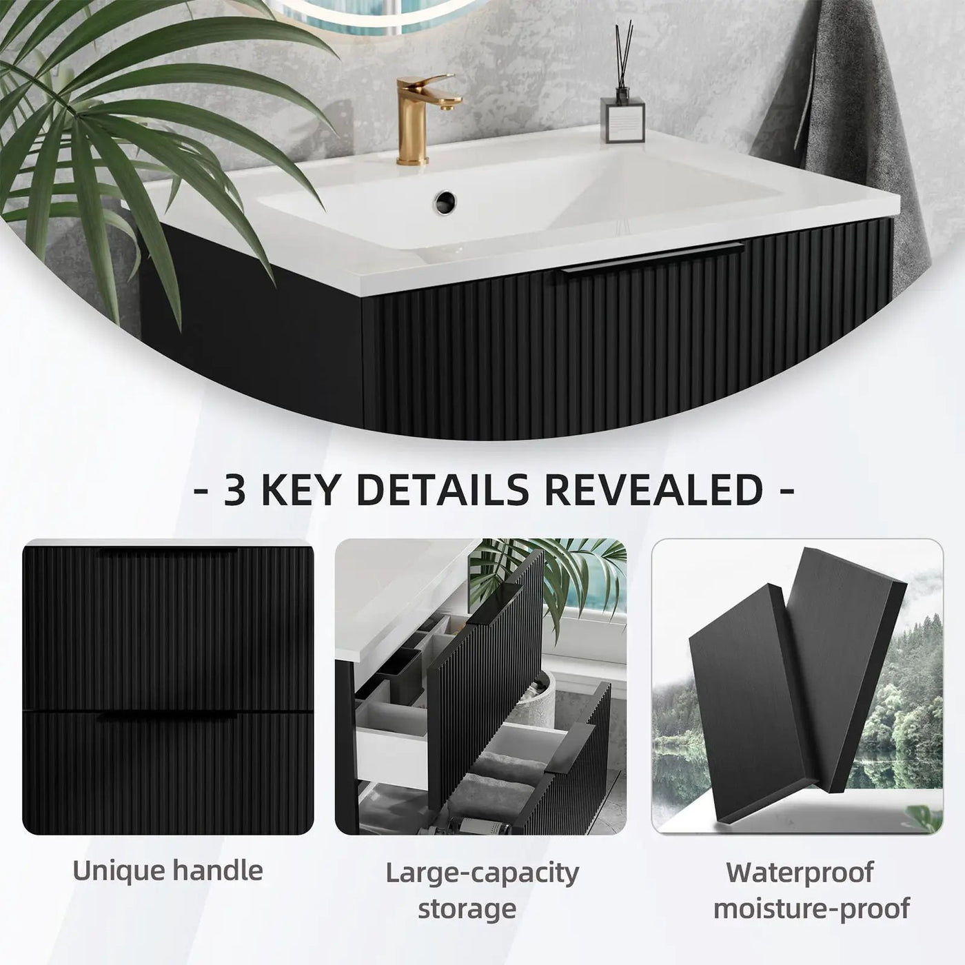 Modern Wall Mounted Floating Bathroom Vanity With Sink And Drawers by HouseOfZazla