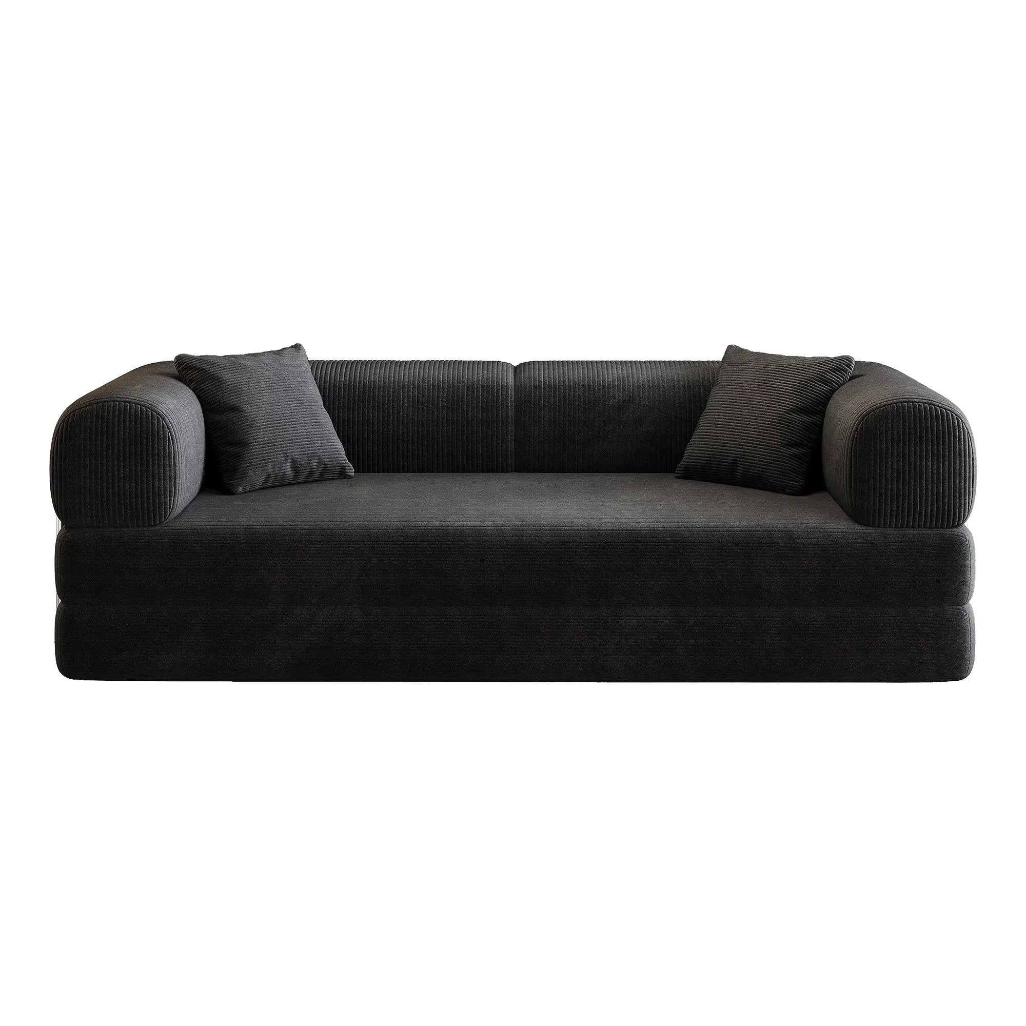 78.8' Compression Sofa,Convertible Floor Sofa Bed-with Pillow Back Support Armrest,Comfy Futon Couch Sleeper Bed,Loveseats Boneless Modular Sectional Sofa,Corduroy fabric,for Living Room,Bedroom,Black by HouseOfZazla