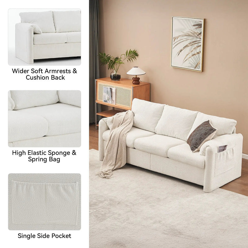 Modern 3 Seater Sofa Chenille Couch Plush Triple Seater Sofa With High Density Foam Cushions, Deep Seat Living Room Couch For Family Room, Apartment & Home Theater - Ivory White by Unique Piece Furniture