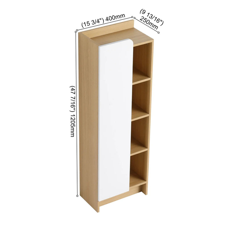 Tall Freestanding Bathroom Side Cabinet With Single Door & 4 Tier Open Shelves - Black / Light Oak / White by Unique Piece Furniture
