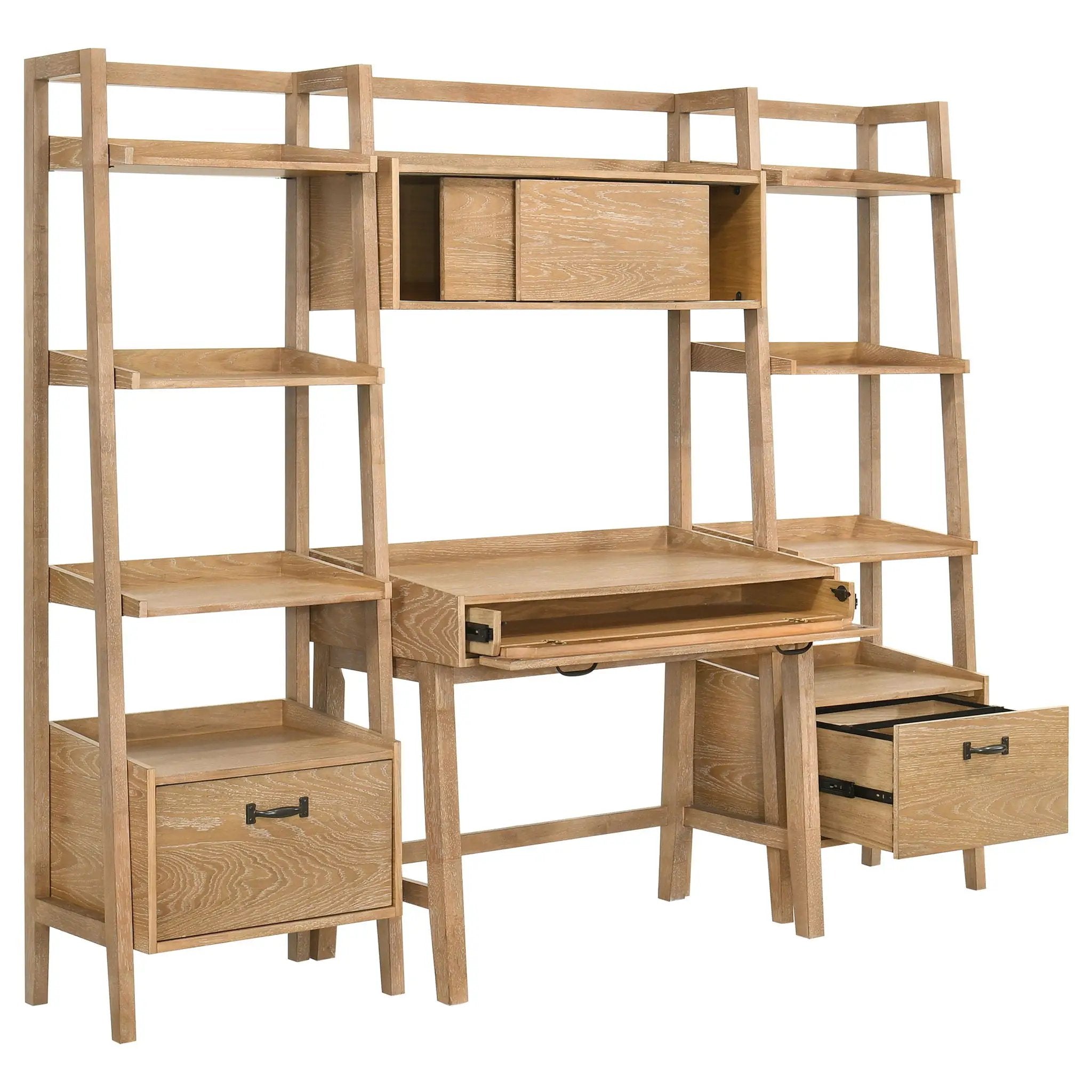 Fabian 4-piece Computer Desk and Bookshelf Set Distressed Light Brown by Unique Piece Furniture