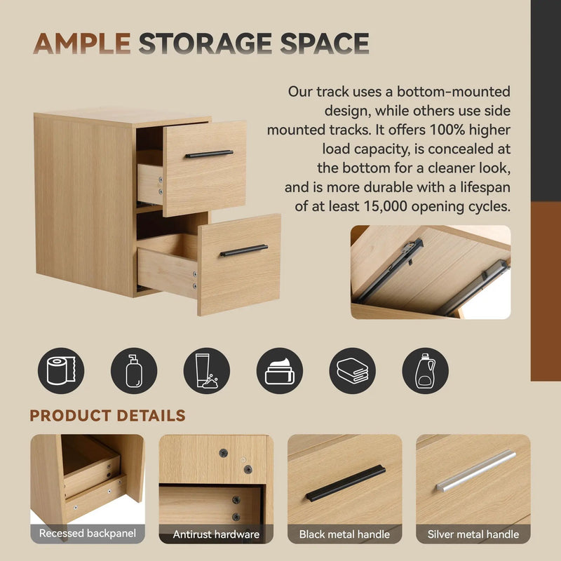 Floating Bathroom Vanity Drawer Base, Wall Mounted Storage With 2 Drawers - Light Oak by HouseOfZazla
