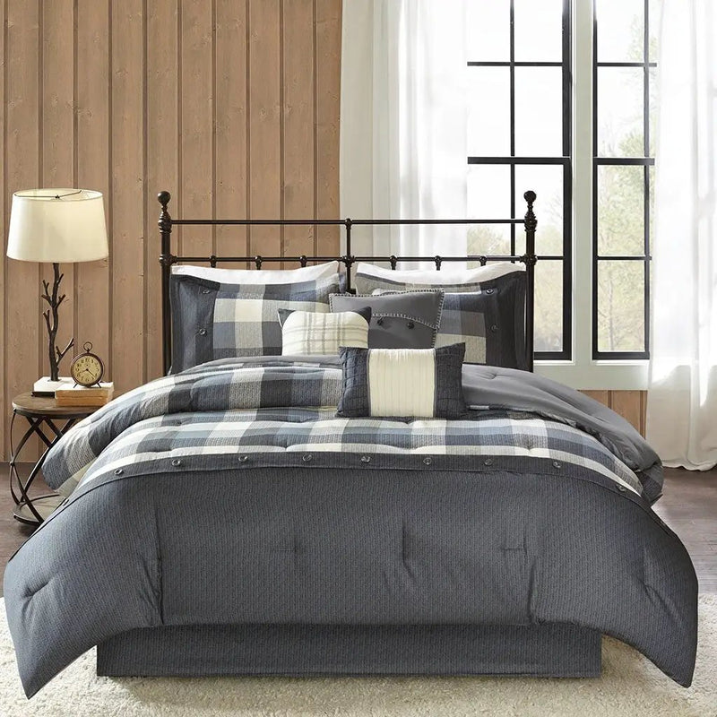 7 Piece Herringbone Comforter Set Grey King by HouseOfZazla