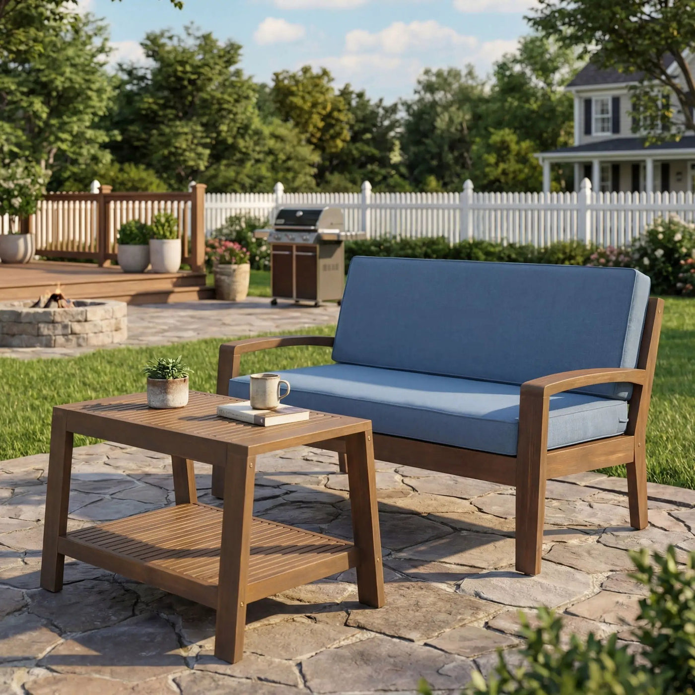2 Piece Outdoor Conversation Set – Loveseat & Coffee Table with Water-Resistant Cushions by HouseOfZazla