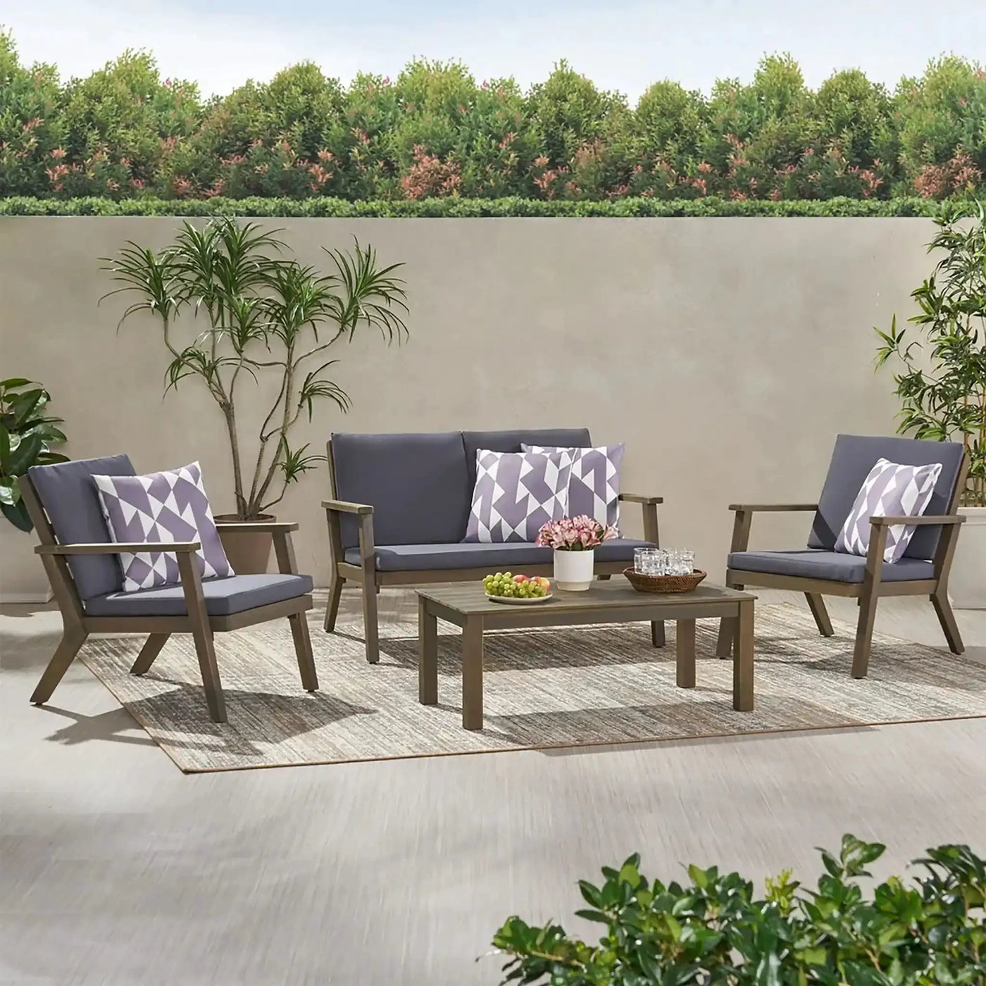 Avacyn Outdoor Acacia Wood 4-Seater Chat Set with Cushions by HouseOfZazla