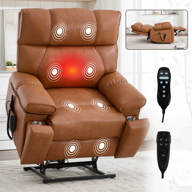 Orange Leatheraire Heat Massage Dual Motor Lift Recliner by HouseOfZazla