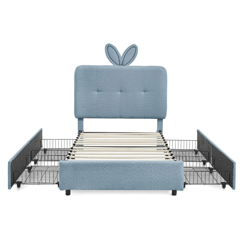 Twin Size Kids Upholstered Bed with Oversized Rabbit Ear Headboard by HouseOfZazla