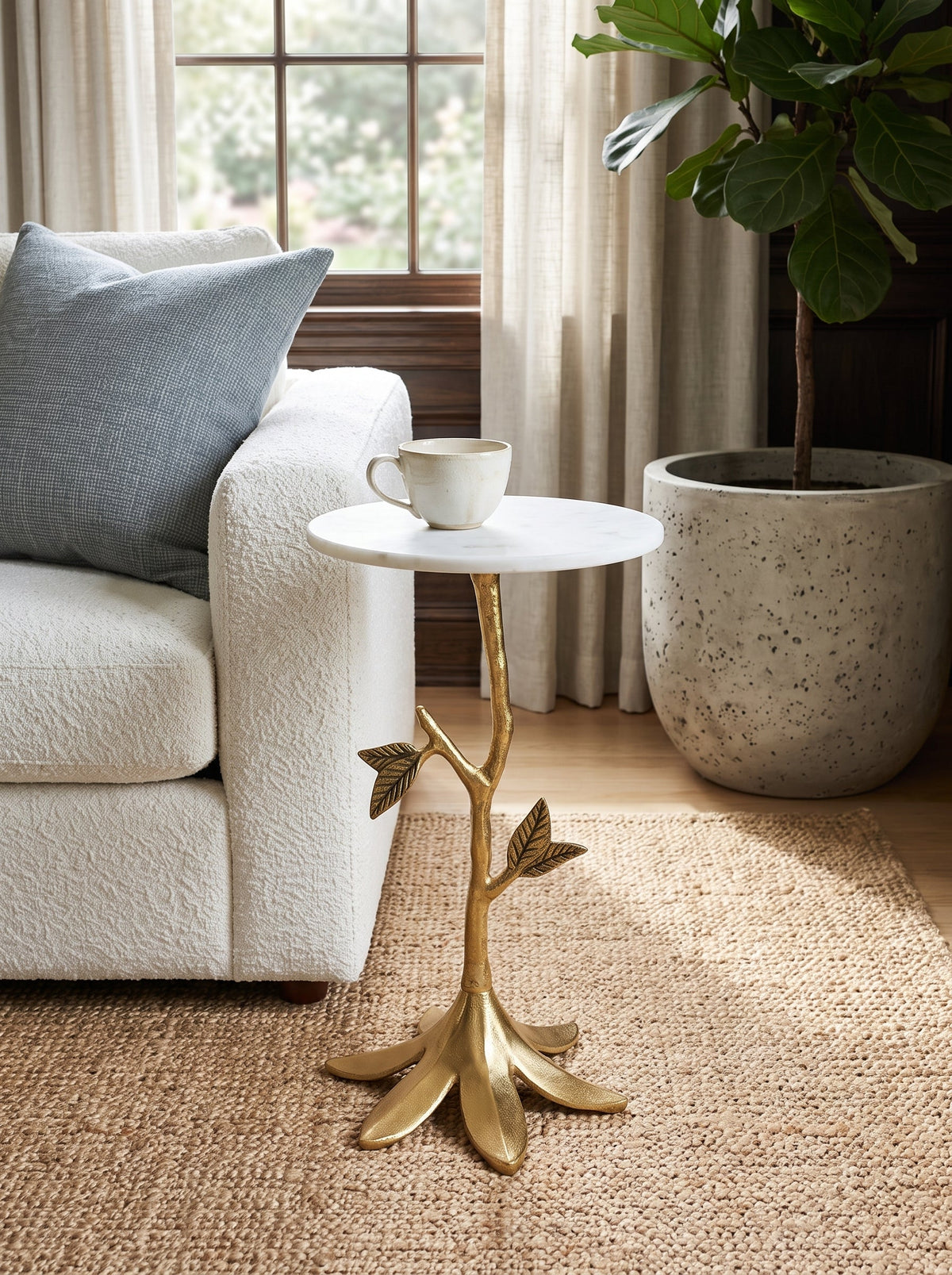 Leafy Branch Side Table with Marble Top - Gold Finish, photo 6 of 10