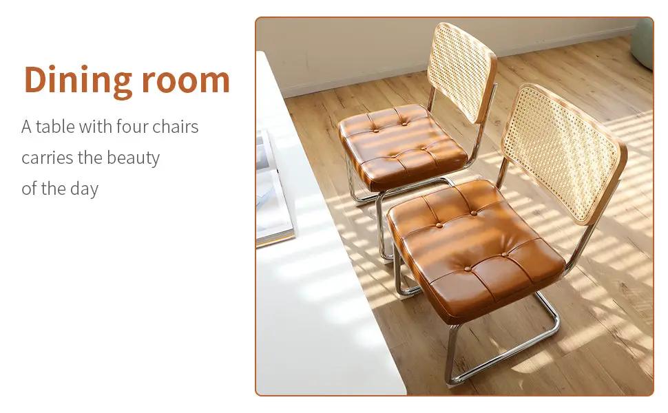 Dining Chairs Set of 2, Faux Leather Rattan Side Accent Chairs by HouseOfZazla