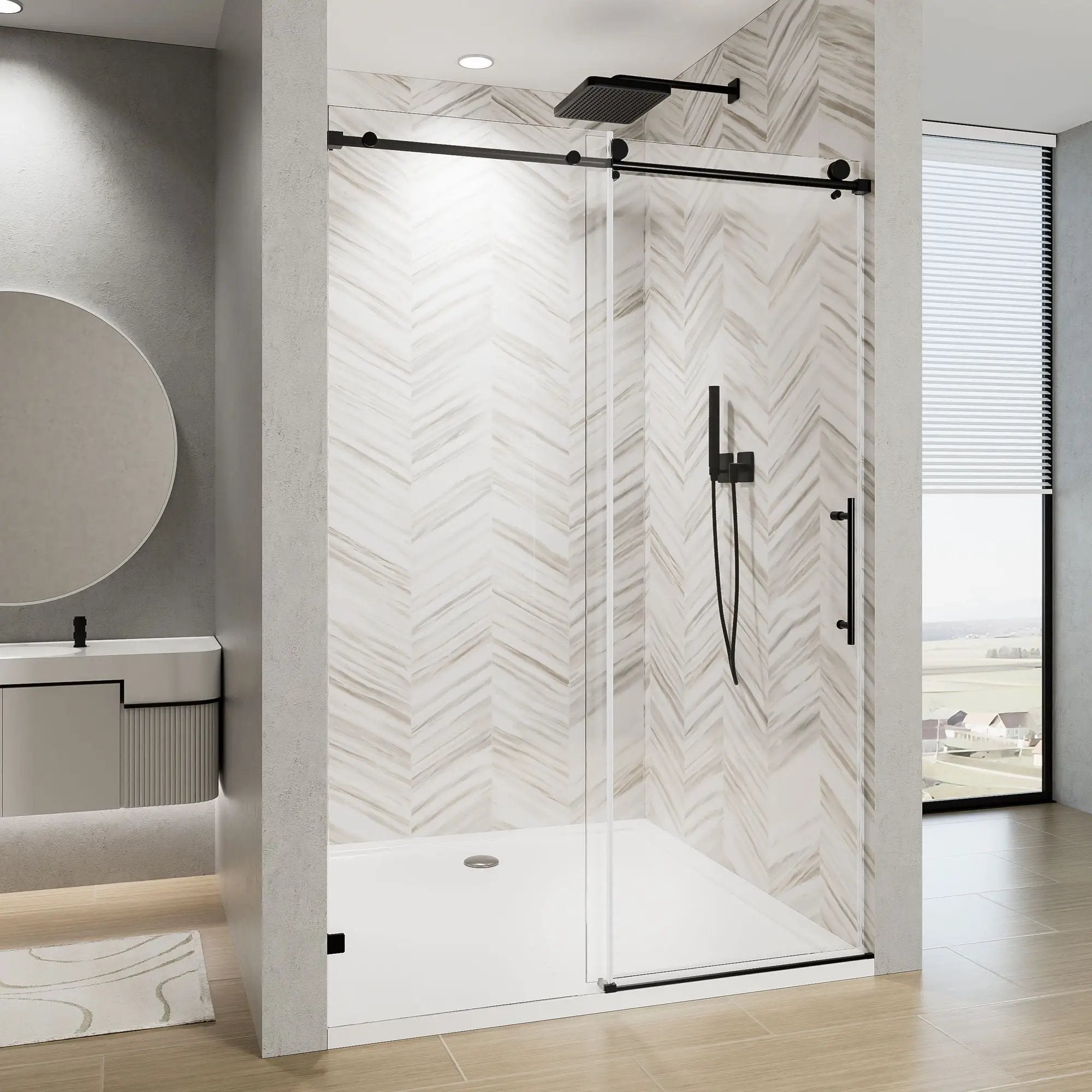 Frameless Single Sliding Soft Close Shower Door, 5 / 16" Clear Nano Coated Tempered Glass And 304 Stainless Steel Handle - Matte Black by HouseOfZazla