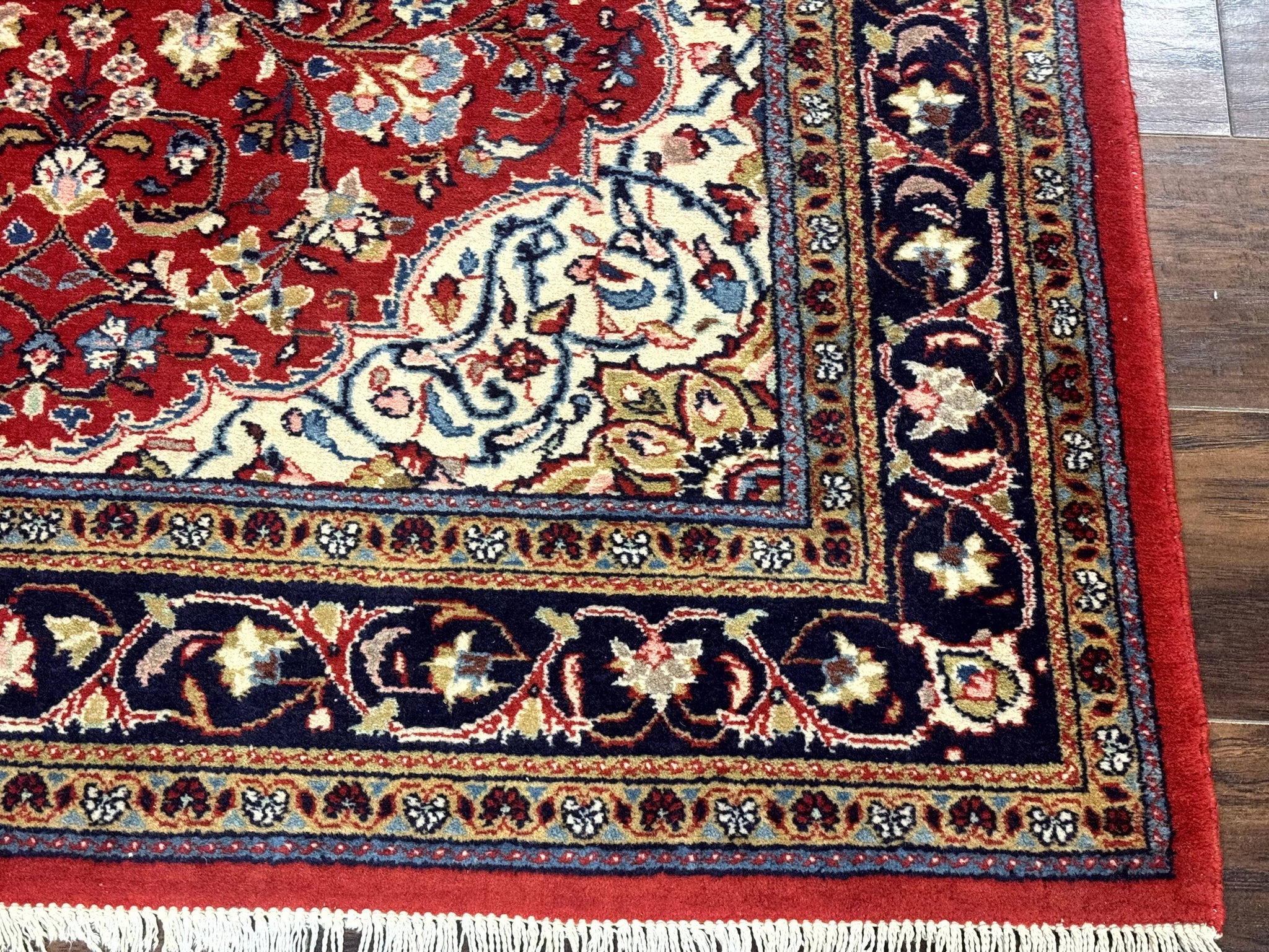 Persian Sarouk Rug 4x7, Red Navy Blue Vintage Wool Medallion Carpet by Jewel Rugs