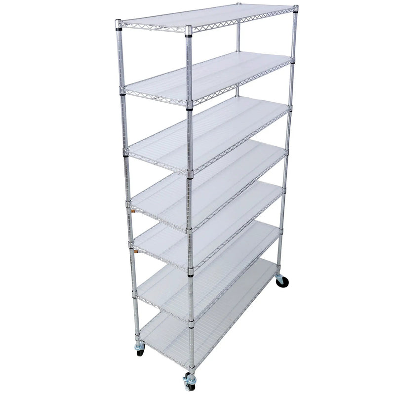 7 Tier Metal Shelf Wire Shelving Unit, 2450Lbs Heavy Duty Adjustable Storage Rack With Wheels & Shelf Liners For Closet Kitchen Garage Basement Commercial Shelving by HouseOfZazla