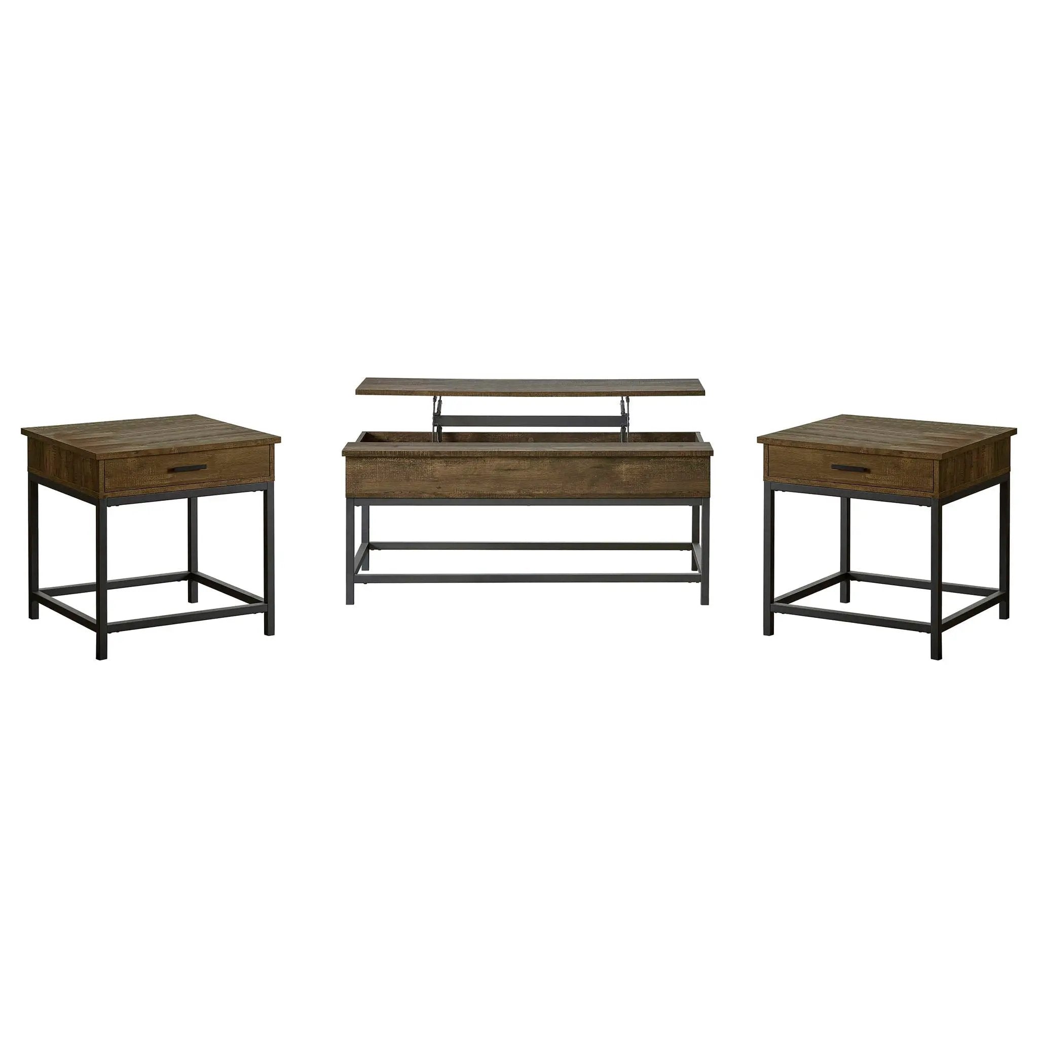 Byers 3-piece Lift Top Coffee and End Table Set Brown Oak by Unique Piece Furniture
