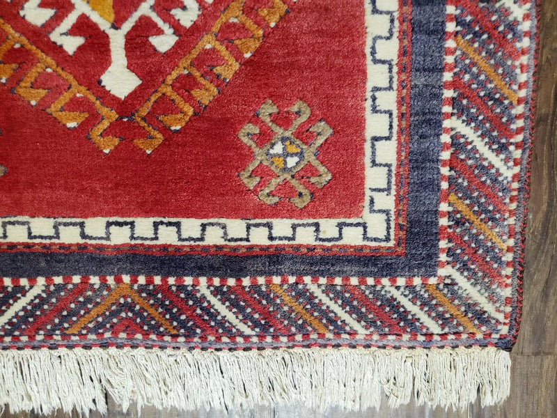 Vintage Turkish Kazak Rug 2.5 x 5 Red Wool Carpet Medallions Runner Geometric by Jewel Rugs