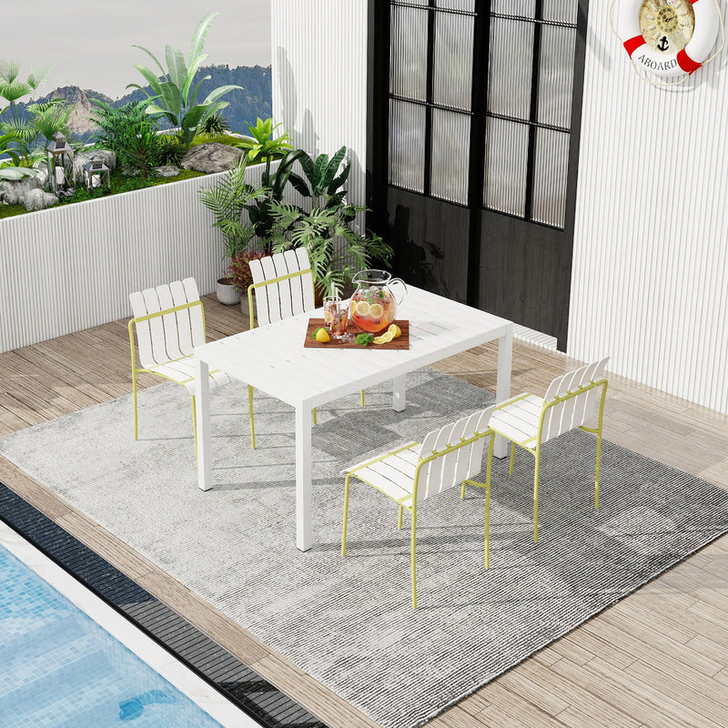 4 Piece Set Of Modern Color Block Designed Single Chairs With Long Table by Unique Piece Furniture