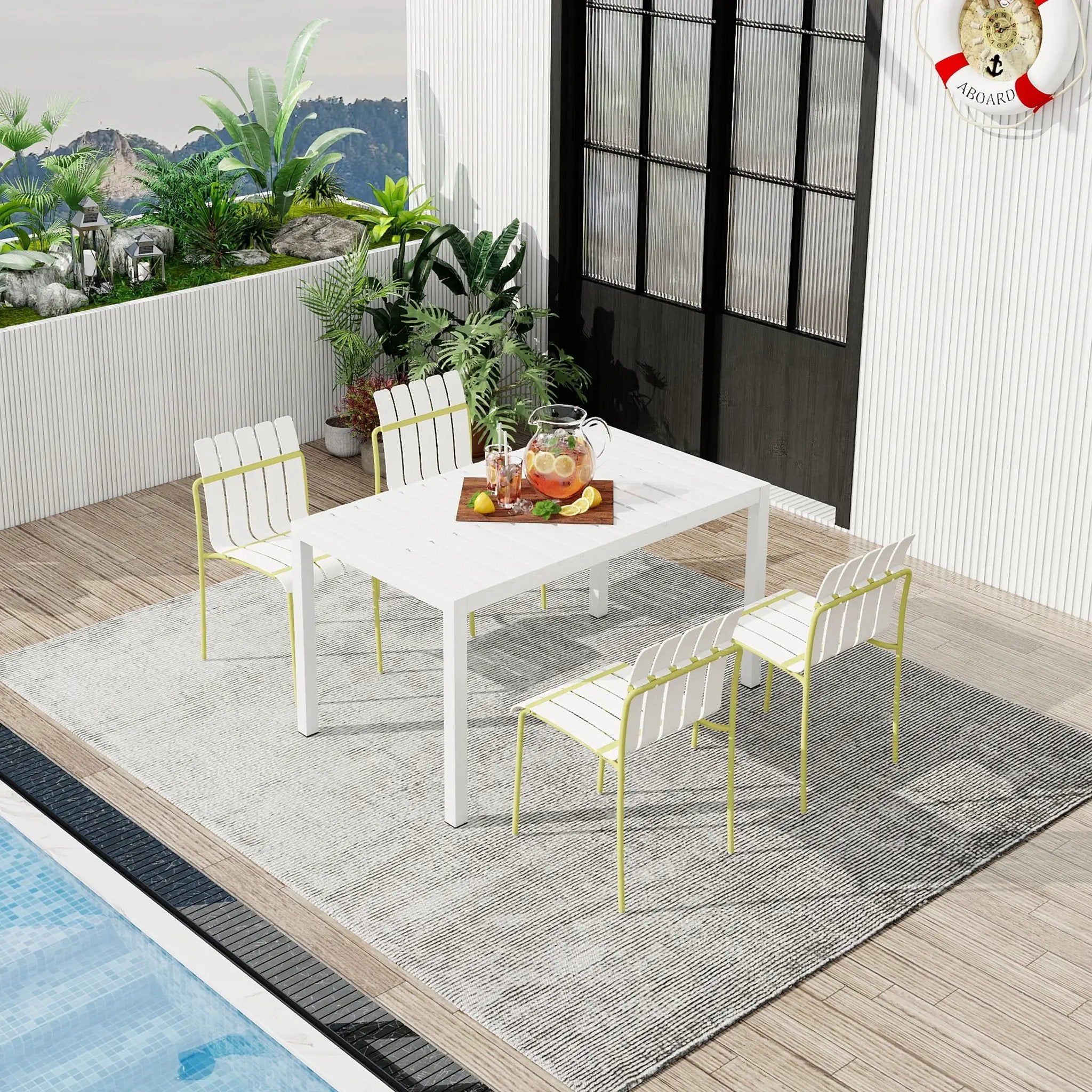 4 Piece Set Of Modern Color Block Designed Single Chairs With Long Table by HouseOfZazla