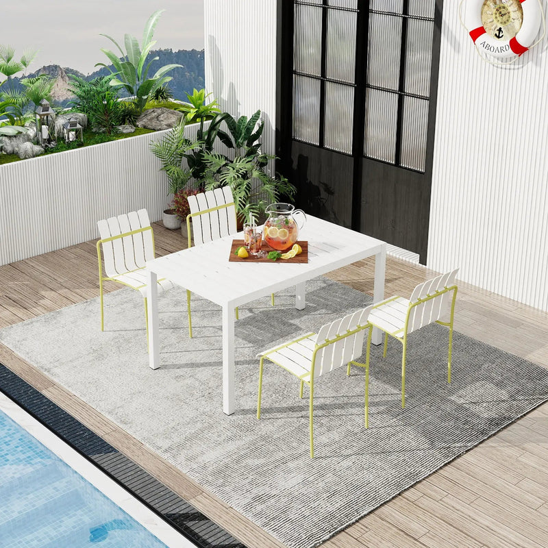 4 Piece Set Of Modern Color Block Designed Single Chairs With Long Table by Unique Piece Furniture