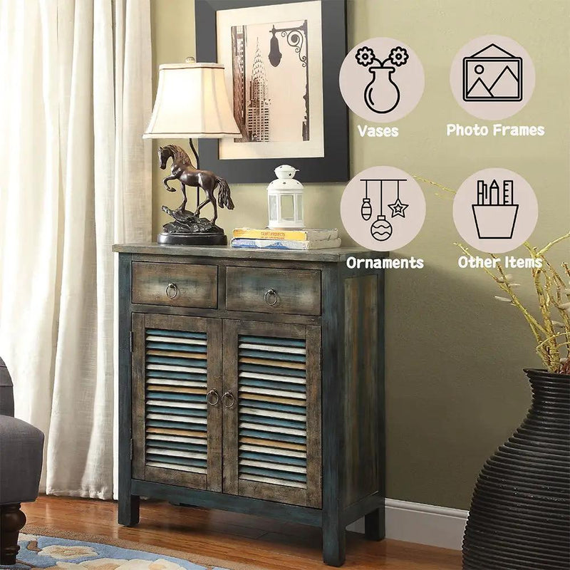 Glancio - Console Cabinet - Antique Oak & Teal by Unique Piece Furniture