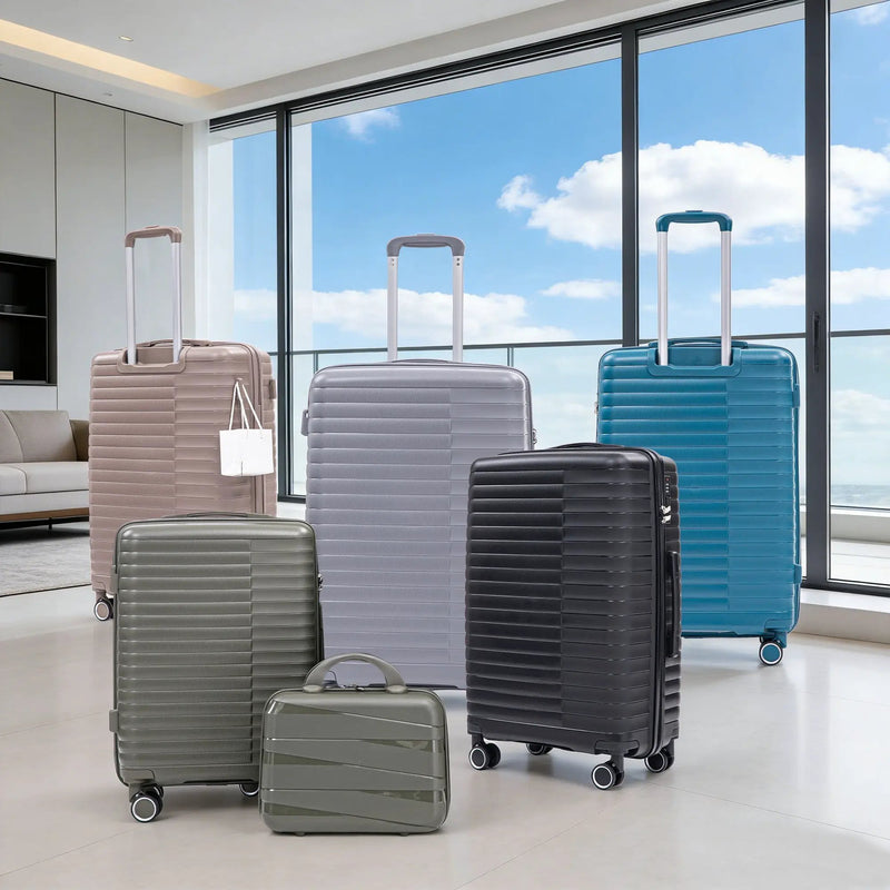 4-Piece PP Spinner Wheel Luggage Set with Cosmetic Case, Light Gray by HouseOfZazla