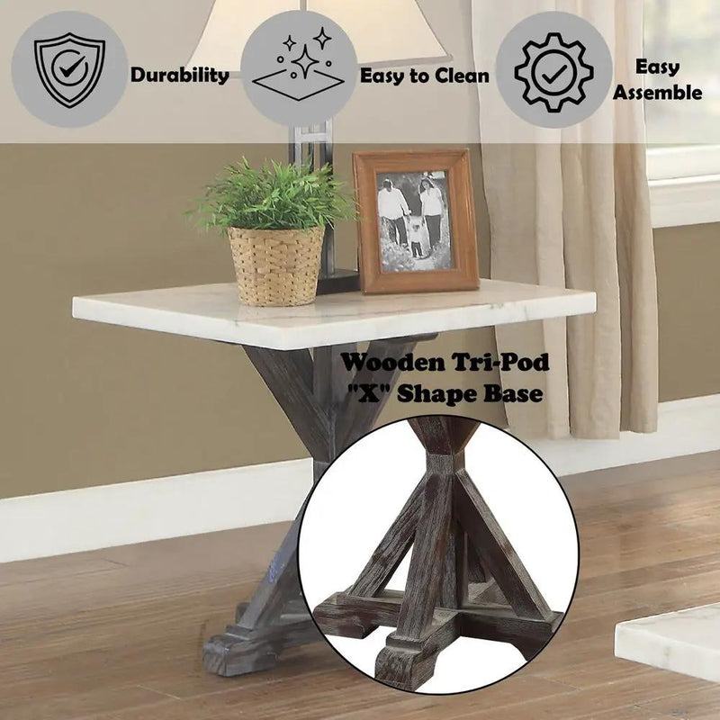 Romina - End Table - White Marble Top & Weathered Espresso by Unique Piece Furniture