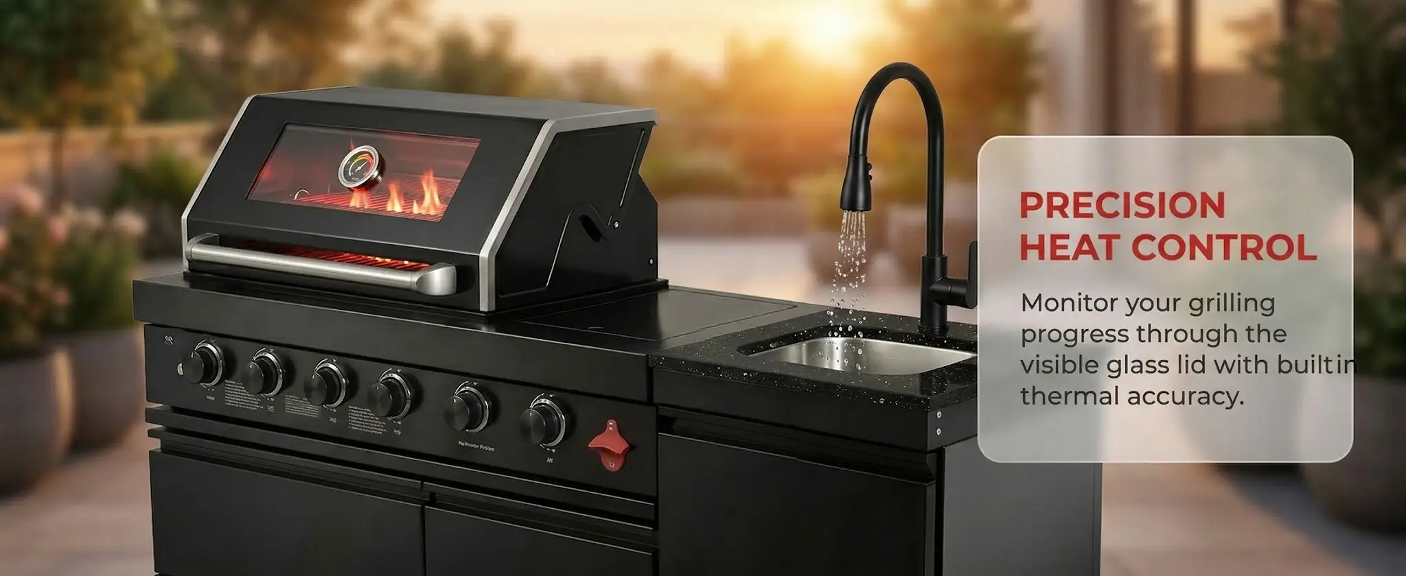 65" 4-Burner 72,000 BTU Black Outdoor Kitchen Island Grill + Round Side Burner by Chery Industrial