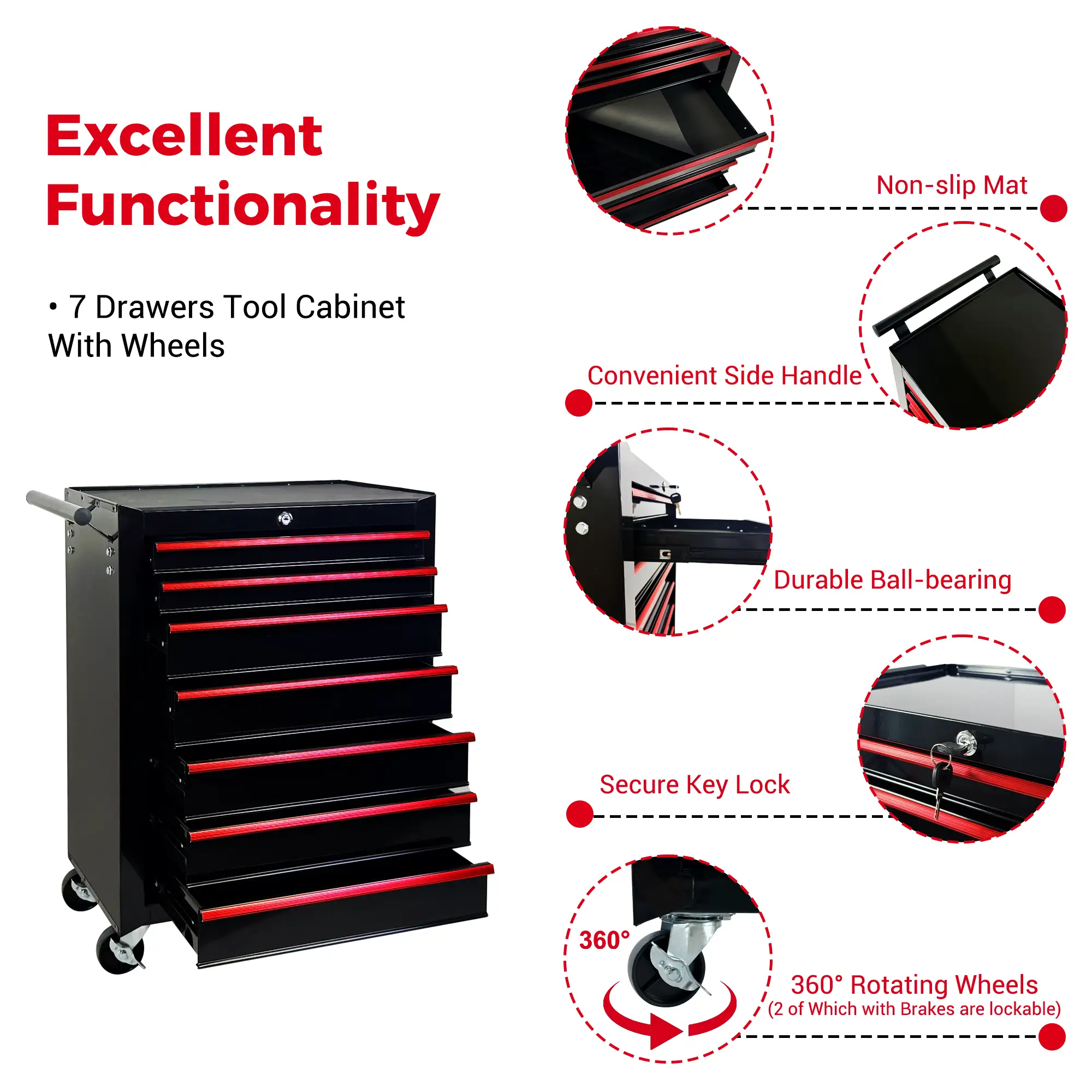Rolling Metal Tool Chest with 7 Drawers - Black by HouseOfZazla