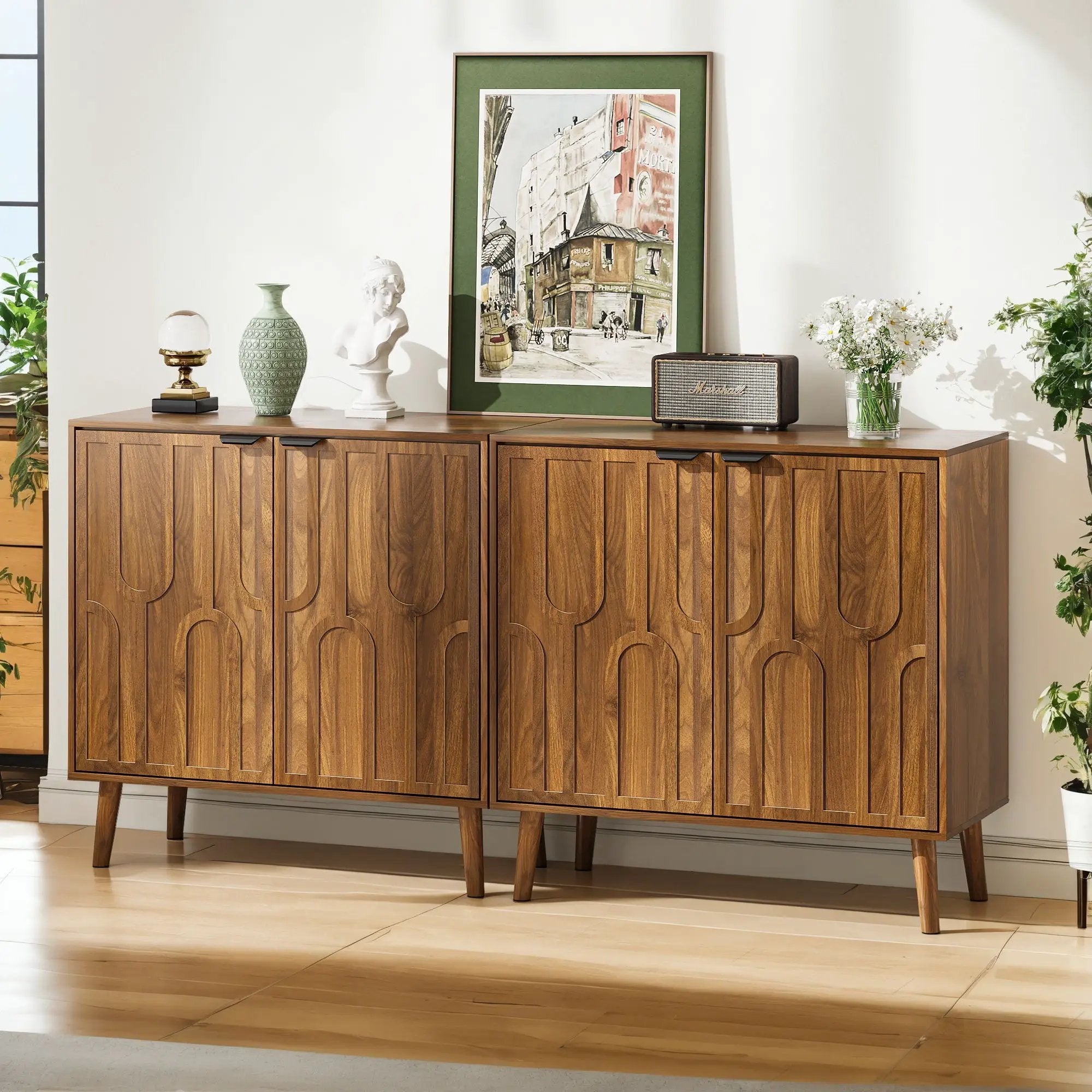 Farmhouse Style Sideboard Buffet Cabinet With Storage Bar Cabinet - Walnut by Unique Piece Furniture