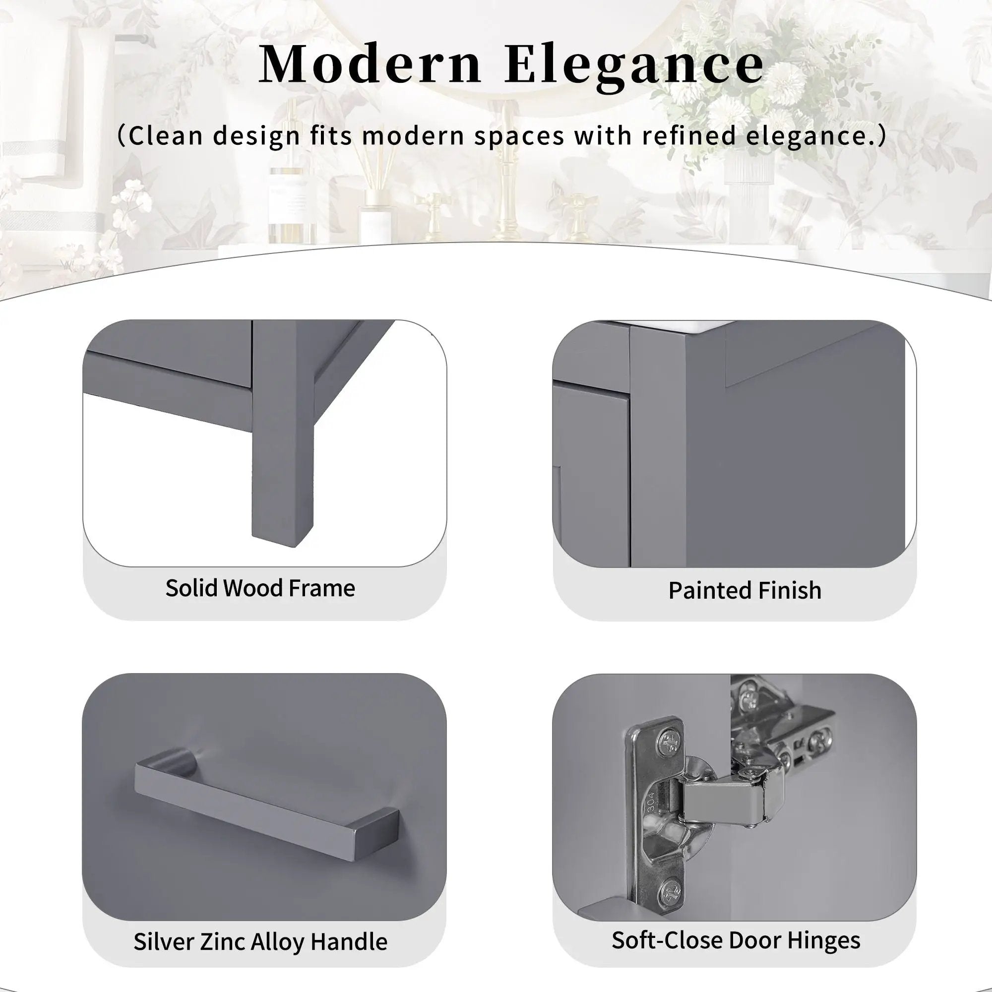 Bathroom Vanity With Integrated Undermount Ceramic Sink, 2 Doors And 1 Drawer, Soft Close Hinges by Unique Piece Furniture