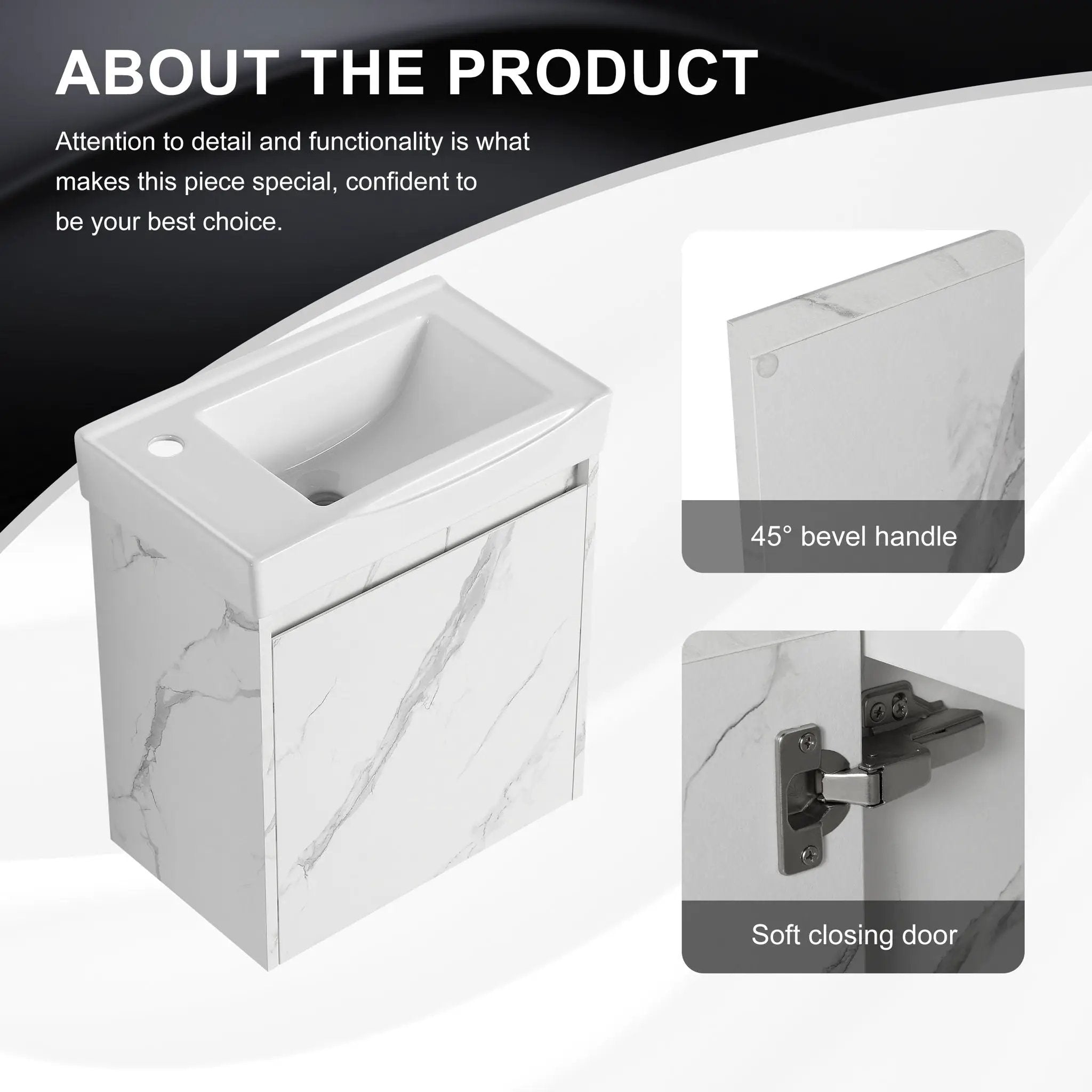 Modern Bathroom Vanity With Ceramic Basin, Wall Mounted Floating Sink Combo, Storage Cabinet by Unique Piece Furniture