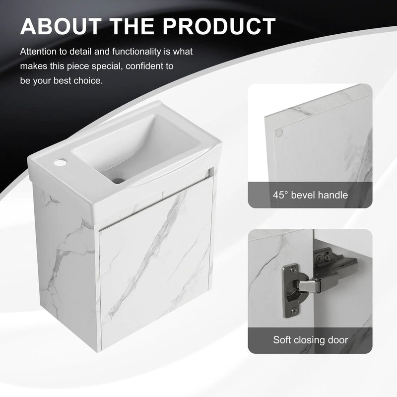 Modern Bathroom Vanity With Ceramic Basin, Wall Mounted Floating Sink Combo, Storage Cabinet by Unique Piece Furniture