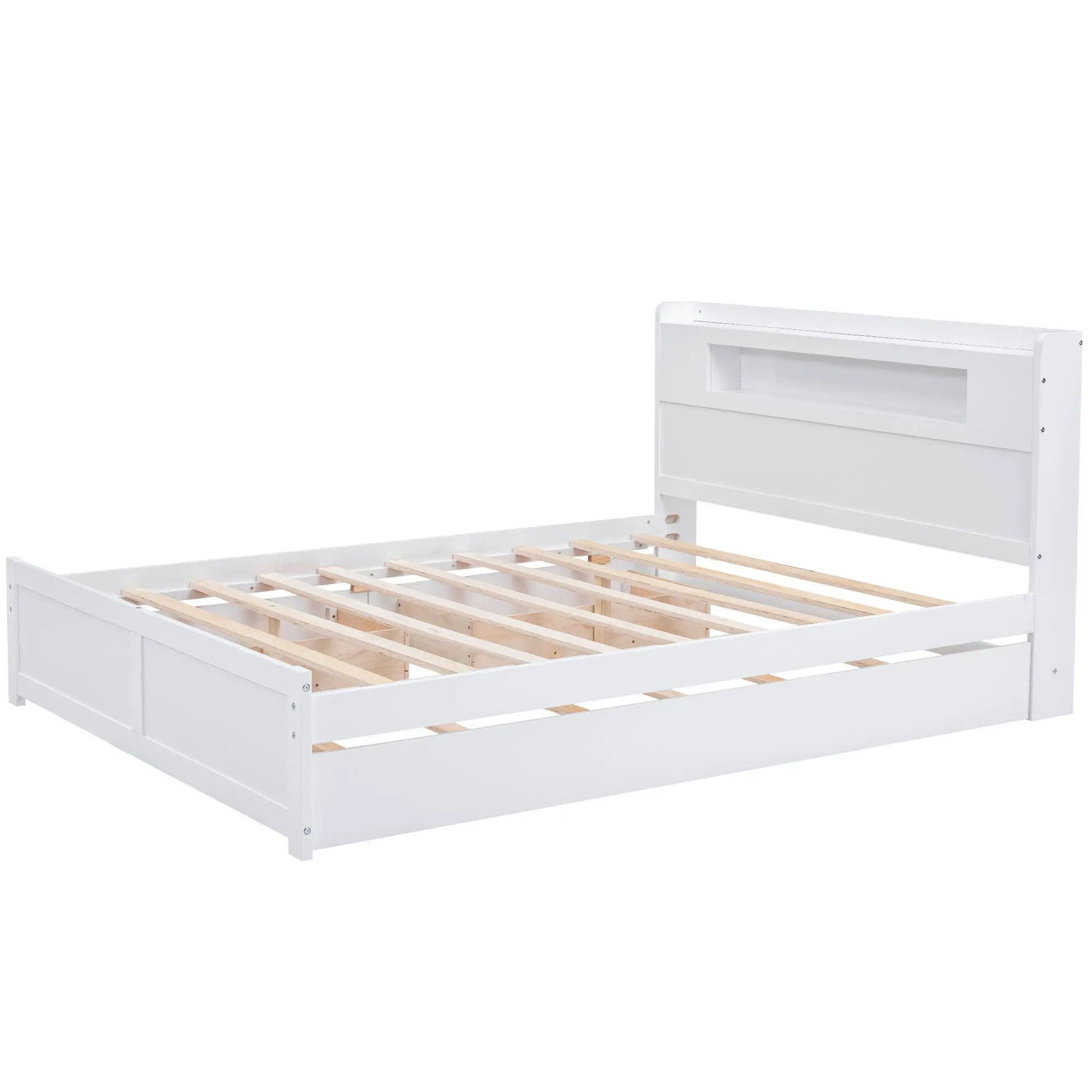 Storage Platform Bed With LED Lights, 2 Drawers And Trundle by HouseOfZazla